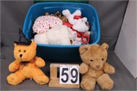 Blue Tote Of Stuffed Animals Includes Halloween -