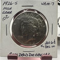 1926-S PEACE SILVER DOLLAR VAM 7 DOUBLE DIE