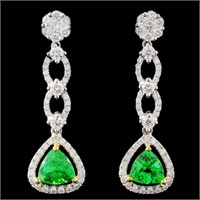 18K Gold 1.82ctw Tsavorite & 1.01ctw Diamond Earri