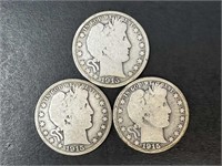 Three Barber Half Dollars