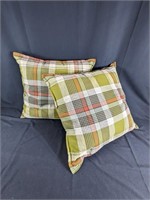 (2) Green Plaid Decorative Pillows