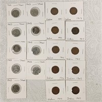 9 1943 Steel Pennies & 10 Indian Head 1895-1907
