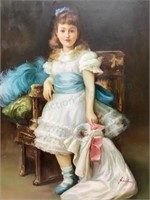 Bail Oil On Canvas Little Girl & Doll Portrait