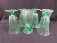 Six green bell shaped footed tumblers
