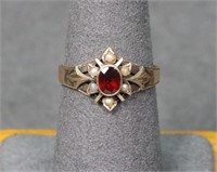 Victorian 14K Gold Garnet & Pearl Ring