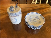 Vintage Pair of Blue & White Ceramic Dishes