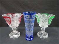 2 CRYSTAL COMPORTS & CRYSTAL VASE