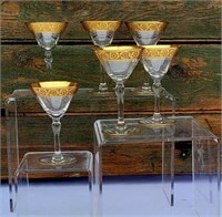 SIX ANTIQUE FLUTED LIQUER OR BRANDY GLASSES