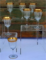 SEVEN GOLD RIMMED BRANDY GLASSES
