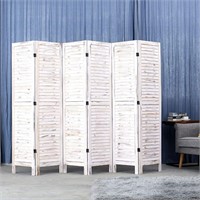 6-Panel Whitewashed Wood Louvered Divider