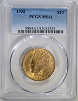 1932 $10.00 INDIAN GOLD PCGS MS 61