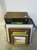 BOX: 6 FRAMED PAINTINGS & OTHERS