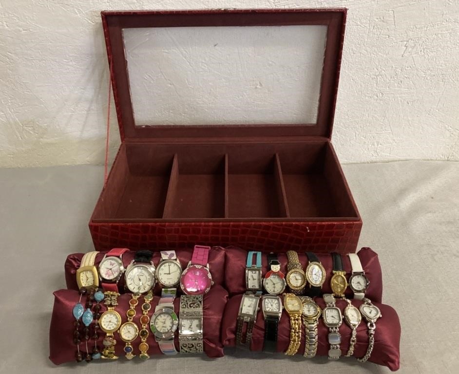 22 Assorted Watches & Clear Top Case