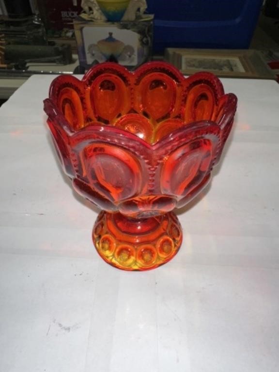 YELLOW AND RED CARNIVAL GLASS DISH