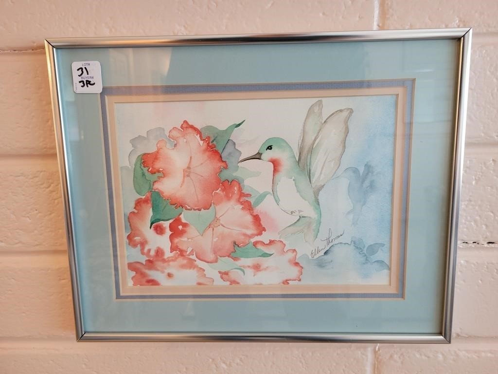 2 WATERCOLORS BY ELLEN THOMAS - FLORAL AND