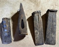 3) Wood Splitting Wedges, 1 winged & 1 axe head