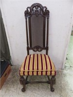 FRENCH STYLE CARVED CANED BACK CHAIR (NEEDS