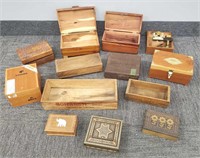 Group of assorted carved inlaid & advertising wood