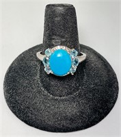 Sterling Blue Topaz/Turquoise Ring 4 Gr S-8.75