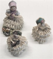 3 German lace porcelain figurines