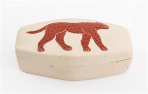 African Carved and Polychrome Soapstone Box