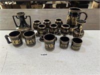24k Gold Accented Greek Cups & Pitchers
