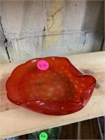 HAND BLOWN RED CANDY GLASS DISH