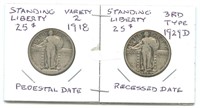 Pair of Standing Liberty Quarter Dollars: 1918