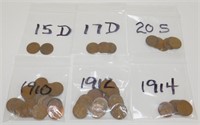 Group of Early Lincoln Cents in Bags by Dates -