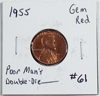 1955  Lincoln Cent  Gem Red  Poor Man's Double-Die