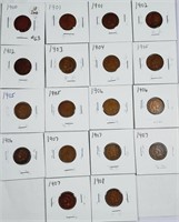 Assortment of 18  Indian Head Cents  1900-1908