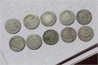 A Lot of 10 Worn or Cull V Nickels