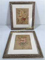 Floral wall pictures in gold tone frames