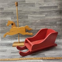 Handmade Santa Sleigh; Carosal Horse-Wooden