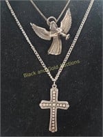 (2) Marked 925 Silver Cross & Angel Necklaces