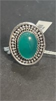 Green Onyx German Silver Ring