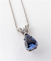 18K White Gold Sapphire, Diamond Pendant