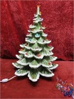 19.5" Vintage ceramic Christmas tree lighted.