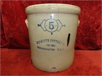 Early 5 gal Monmouth Pottery stoneware crock.