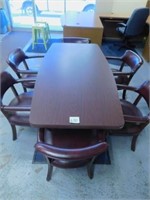 Mahogany Conference Table (6'x3') w/ 6 Leather -