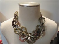 VERY NICE FIVE TONE METALLIC LINK CHUNKY NECKLACE