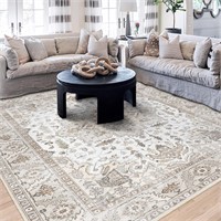 $150  8x10 Vintage Washable Non-Slip Rug, Brown