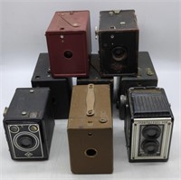 (R) Vtg Cameras. Box , Kewpie 2, Kodak Flex 120,