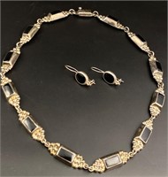 Vintage sterling onyx necklace and onyx earrings