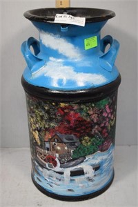Milk Can Hand Painted With Gristmill Scene On Flow