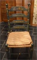 Green Ladder Back Chair Hitchcock W/Stenciling