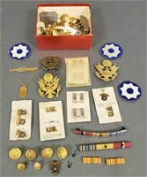 Group of U.S. military badges, Lions Club pins,