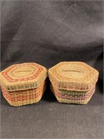 (2) Vintage Chinese Woven Sweetgrass Hexagon