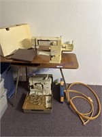 SEWING TABLE, 2 SEWING MACHINES--VIKING AND ELNA,