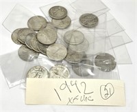 (21) 1942 Half Dollars XF-Unc.